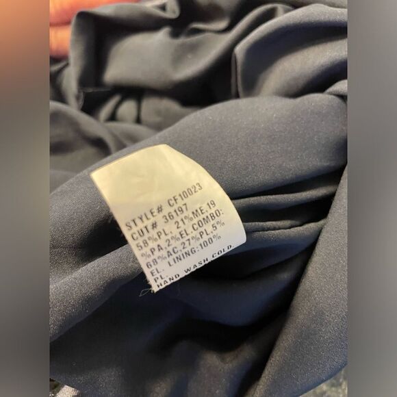 NICOLE MILLER Long Sleeve Dress w/Ruched Metallic Skirt Sheer Back Navy Sz. 8 - Picture 5 of 6